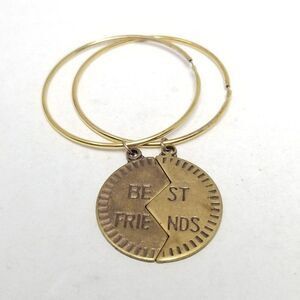 Vintage Best Friend Charm Hoop Earrings, Gold Tone, Dangle Pendants, Estate